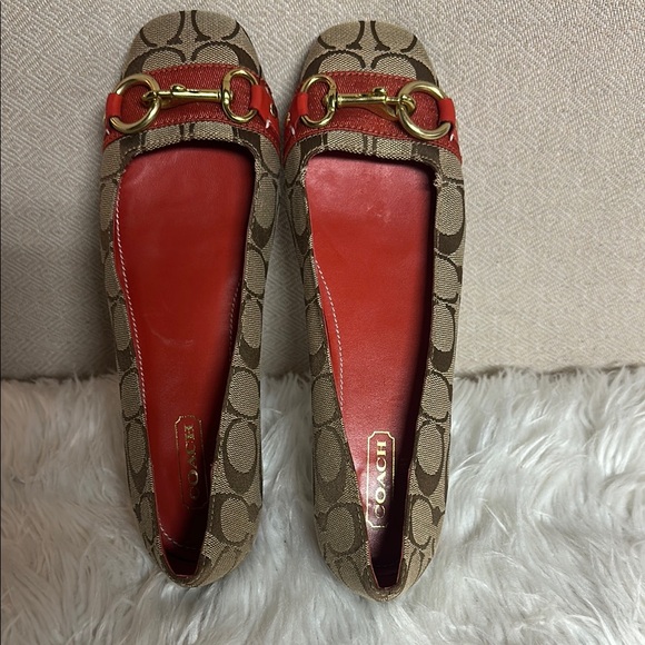 Coach Women's Tan and Red Loafers - Picture 5 of 11